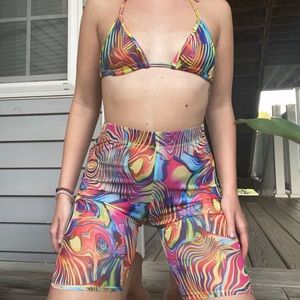 trippy mesh two piece rave set